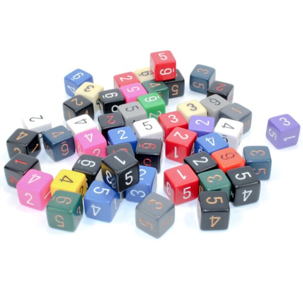 Bag of 50 Asst. Loose Opaque Polyhedral d6 Dice