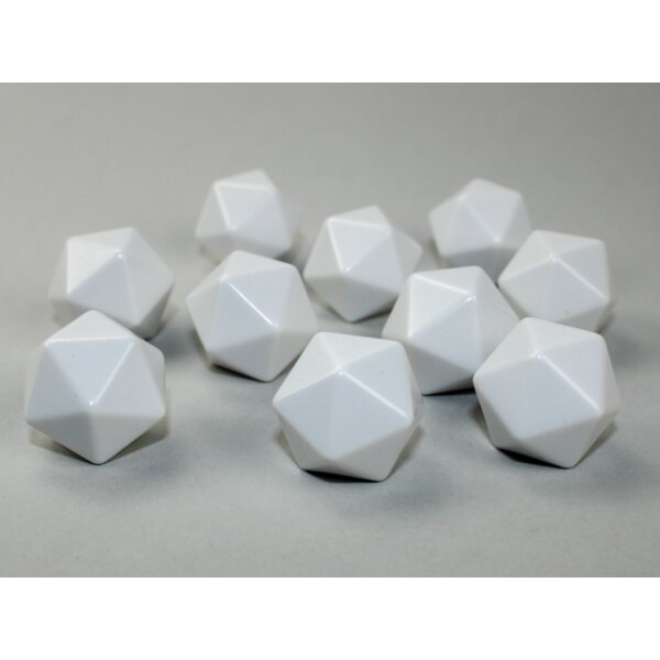Opaque Polyhedral White Bag of 10 Blank 20-sided dice