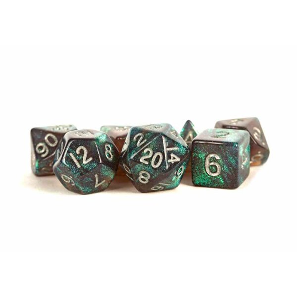 16mm Acrylic Polyhedral Dice Set: Stardust Gray w/ Silver Numbers