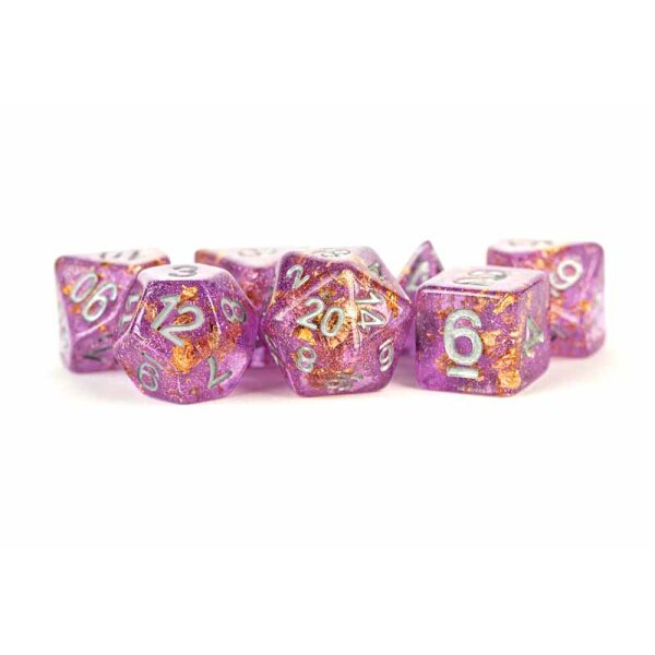 16mm Resin Polyhedral Dice Set: Purple w/ Foil