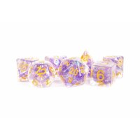 16mm Resin Polyhedral Dice Set: Pearl Purple w/ Gold Numbers