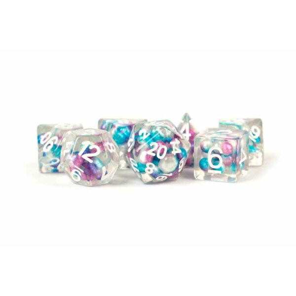 16mm Resin Polyhedral Dice Set: Pearl Gradient Purple/Teal/White