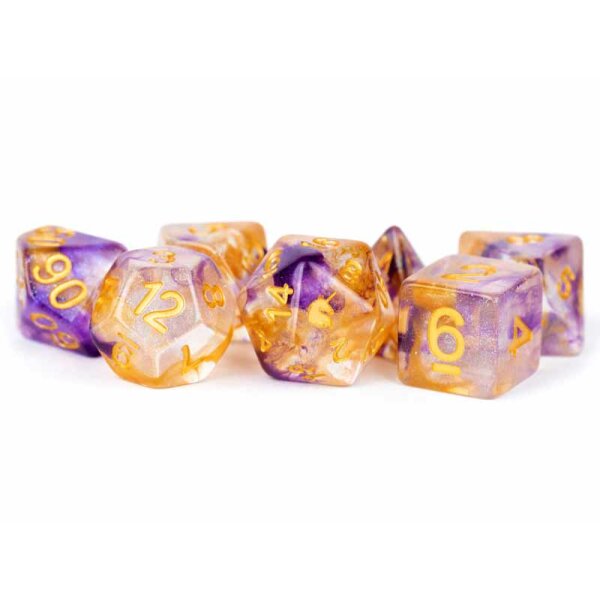 16mm Resin Polyhedral Dice Set: Unicorn Royal Sunset