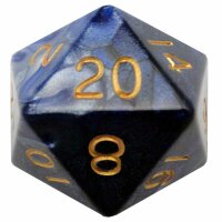 35mm Mega Acrylic d20: Blue/White w/ Gold Numbers