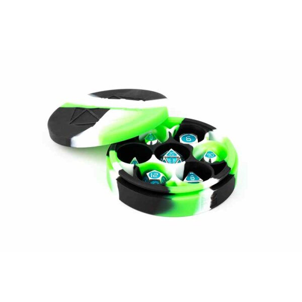 Silicone Round Dice Case: Green/Black/White