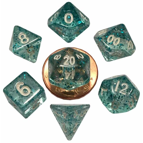 10mm Mini Polyhedral Dice set: Ethereal Light Blue