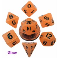 10mm Mini Polyhedral Dice set: Glow in the Dark Orange