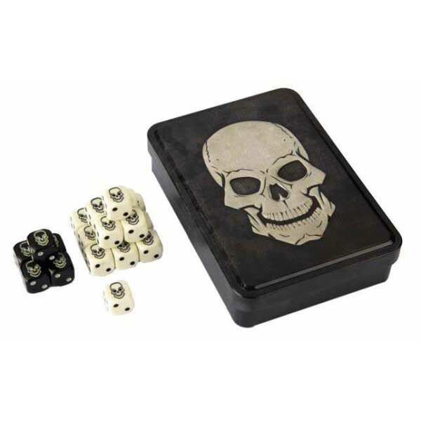 Skull Dice Tin (15 Bone dice, 5 Black dice)