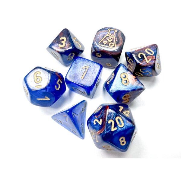 LustrousÂ® Polyhedral Azurite/gold 7-Die Set (with bonus die)