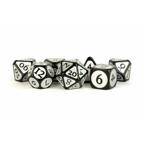 16mm Enamel Acrylic Poly Dice Set: Black w/ Silver Enamel