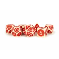 16mm Enamel Acrylic Poly Dice Set: Ivory w/ Red Enamel