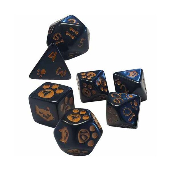 Kitten Polyhedral Dice Set Black