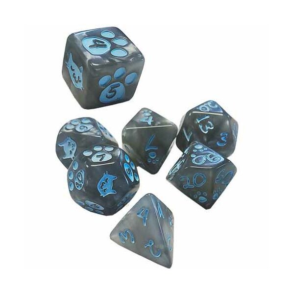 Kitten Polyhedral Dice Set Gray