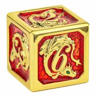 Gold with Red Enamel Solid Metal Dragon Polyhedral Dice Set