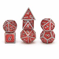 Gun Metal with Red Chrome Solid Metal Dragon Polyhedral Dice Set