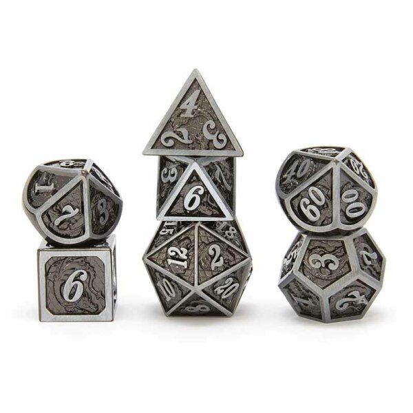 Iron Black Solid Metal Dragon Polyhedral Dice Set