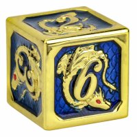 Gold with Royal Blue Solid Metal Dragon Polyhedral Dice Set