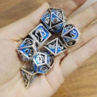 Silver w/Black& Blue dragon dice set for RPGs