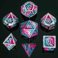 Silver w/Pink& Blue dragon dice set for RPGs