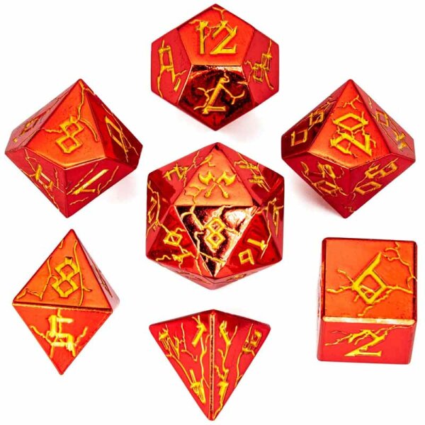 Metal Solid Barbarian Dice Set-Shiny Red w/Gold