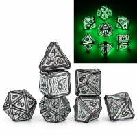 Glow in the Dark Solid Metal Druid Polyhedral Dice Set