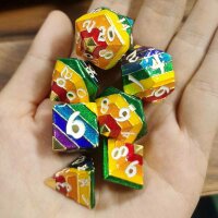 Pride Rainbow Metal Dice Set-Gold with white numbers