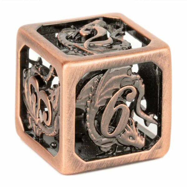 Ancient copper hollow dragon cage D&D dice set