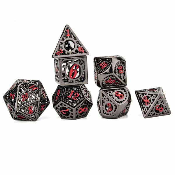 Black and Blood Hollow Metal Gears of Providence Polyhedral Dice Set