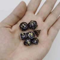 Hollow 10mm mini Dragons Eye dice set-Gunmetal with Purple Gems