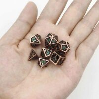 Hollow 10mm mini Dragons Eye dice set-Ancient Copper with Green Gems