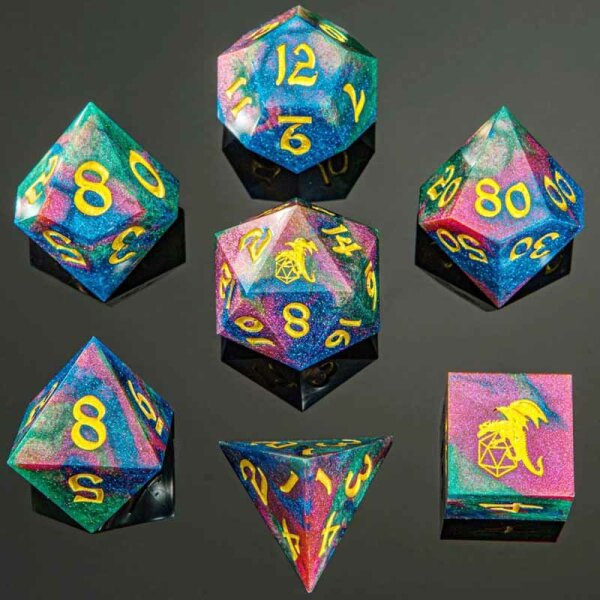 Captured Magic Handmade Sharp Edge Resin Dice-Chromatic Dragon