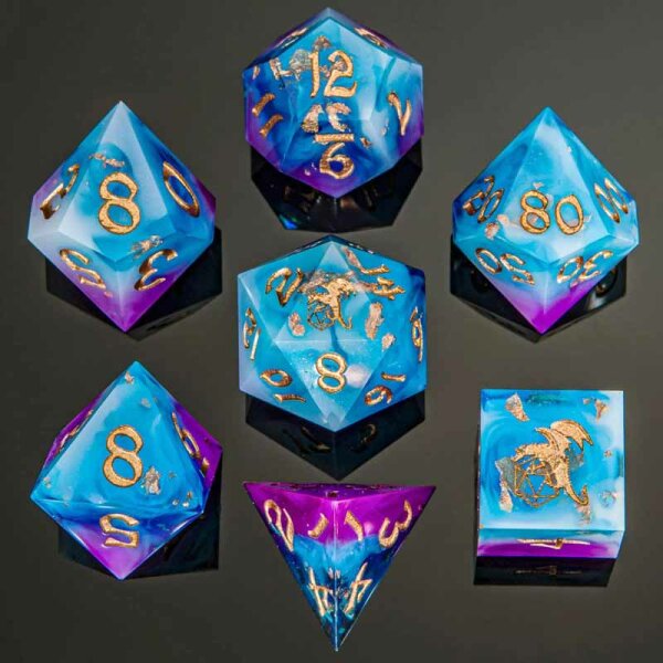 Captured Magic Handmade Sharp Edge Resin Dice-Storm Dragon