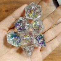 Sharp Edged Dice Set with Metal Chromatic Dragons Inclusion