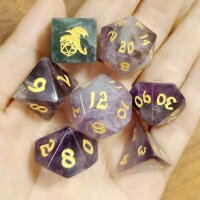 Purple Fluorite Gemstone Dice Set 7 pieces die for RPG