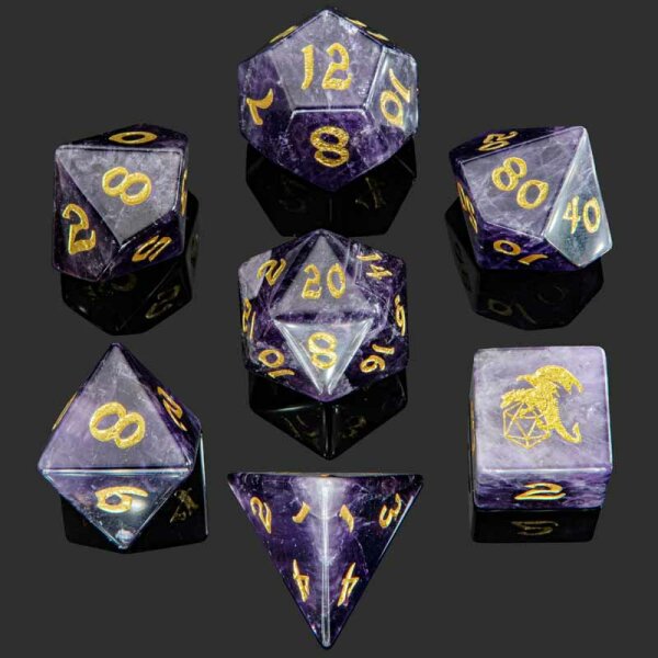 Natural Amethyst Gemstone Dice Set