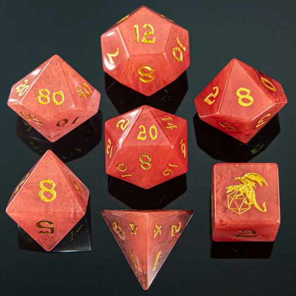 Dragons Hoard Gemstone Polyhedral Dice Set-Watermelon Tourmaline