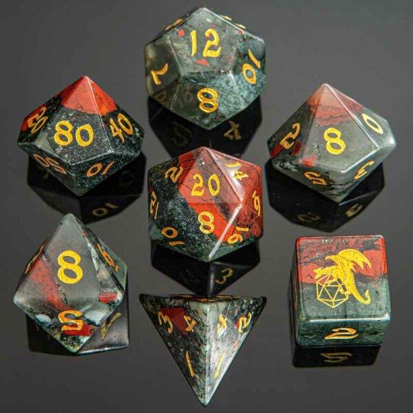 Dragons Hoard Gemstone Polyhedral Dice Set-Bloodstone