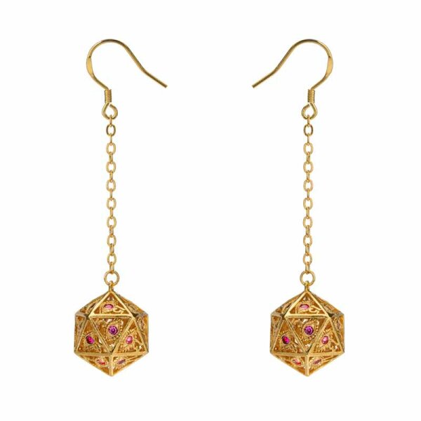 Dragons eye D20 earrings-Good w/Red gems