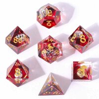 Blood Red Ribbon Sharp Edged Dice Set with Metal Silver...