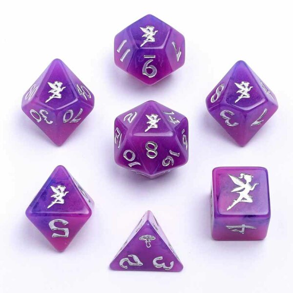 Pixie Dust RPG Dice Set Glow in the dark- Silver