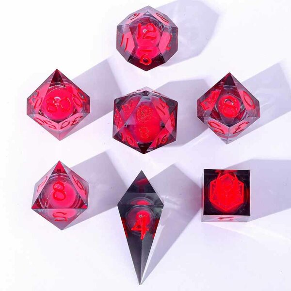 Sharp Edge Liquid Core RPG Dice Set Glow In The Dark -Red