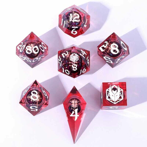 "Always Watching" Sneering Skull Sharp Edge Resin Dice Set-Red