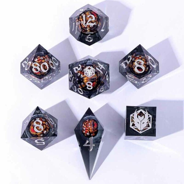 "Always Watching" Sphere Of Many Eyes Sharp Edge Resin Dice Set-Yellow