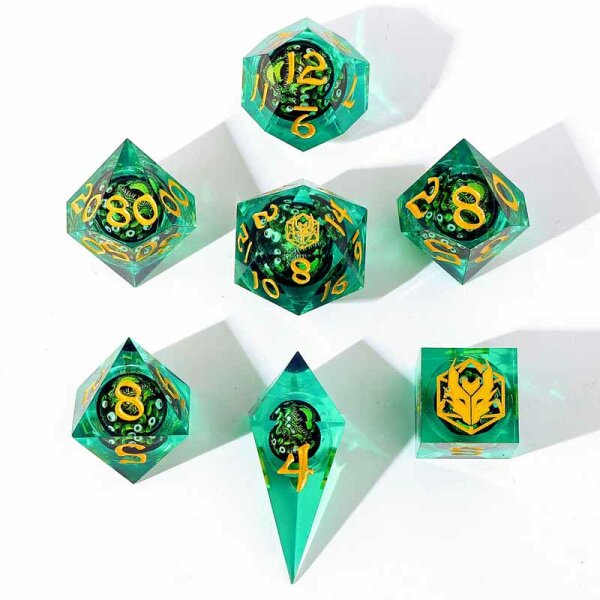 "Always Watching" Sphere Of Many Eyes Sharp Edge Resin Dice Set-Green