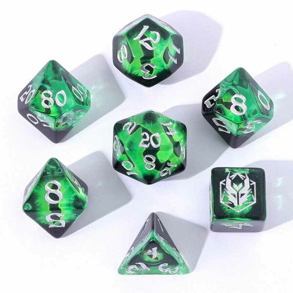 Wyrmforged Rollers Rounded Edge Resin Dragons Eye Dice Set-Green