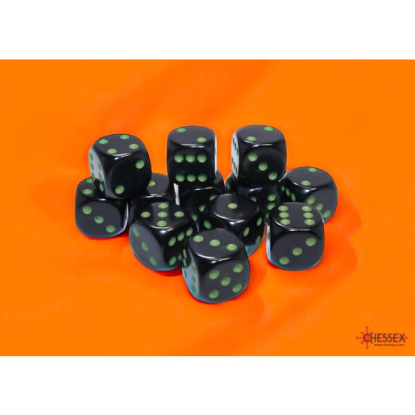 Opaque 16mm d6 Black/green Dice Block™ (12 dice)