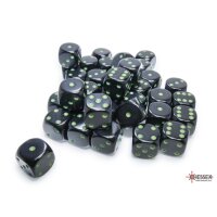 Opaque 12mm d6 Black/green Dice Block™ (36 dice)