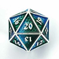 45MM Spindow Metal Behemoth Chonk D20-Silver w/Blue&Green