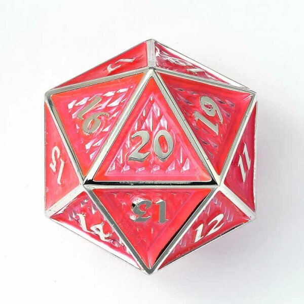 45MM Spindow Metal Behemoth Chonk D20-Silver w/UV Pink