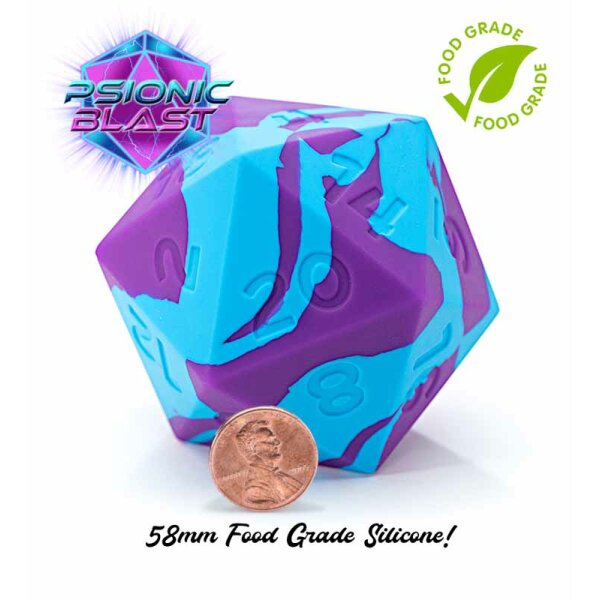 Random Encounter: Psionic Blast | Violet Purple and Cyan Blue Swirls | 58mm Epic Silicone D20 Dice for Role Playing Games